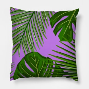 Palm Leaf and Monstera on Bright Purple Pillow