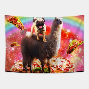 Space Pug Riding Llama Unicorn - Pizza & Taco Tapestry