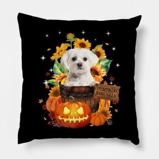 White Maltese Halloween Pumpkin Fall Bucket Pillow