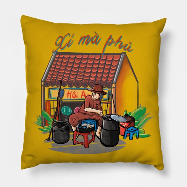 Xi ma phu - a sweet made if black sesame. Vendor in Hoi an, Vietnam Pillow by phanconghoan