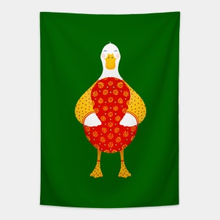 Cute white duck with red floral easter egg Tapestry