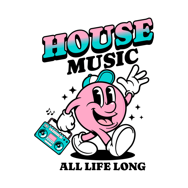 HOUSE  - Retro Mascot All Life Long (black/pink) by DISCOTHREADZ 