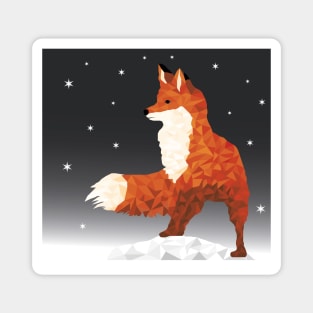 A fox, on a winter night with snowflakes Magnet