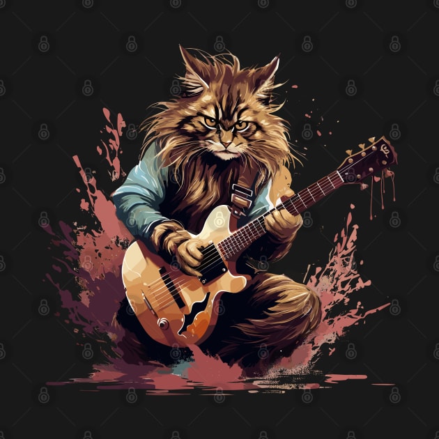 Maine Coon Cat Playing Guitar by Graceful Designs