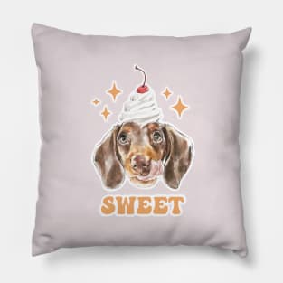 Sweet Chocolate Dachshund with a Cherry on Top! Pillow