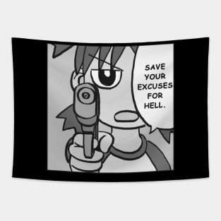 (monochrome) water gun yotsuba says save your excuses for hell Tapestry