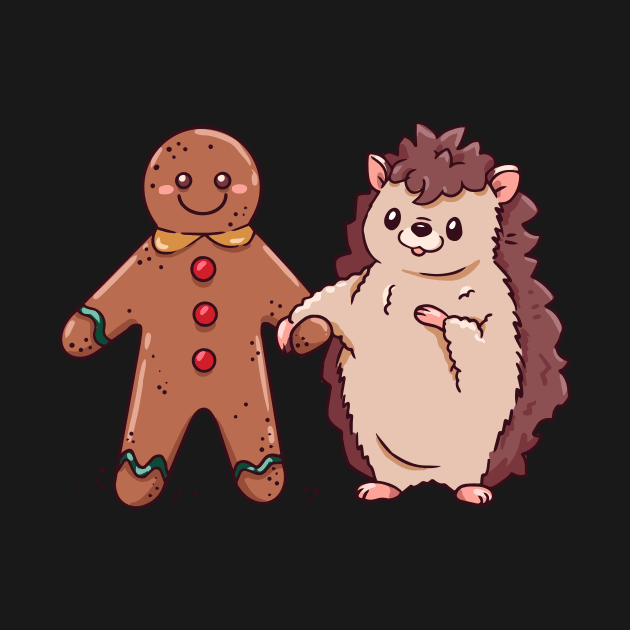 Cute Cartoon Christmas Hedgehog with Gingerbread Man by SLAG_Creative