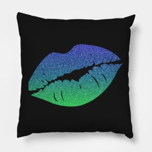 Blue Ombre Faux Glitter Lips Pillow