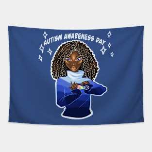 Black Girl Afro Autism Awareness Day Tapestry