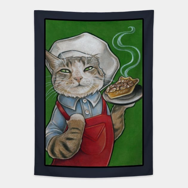 Cat Chef with Pecan Pie Tapestry by Nat Ewert Art