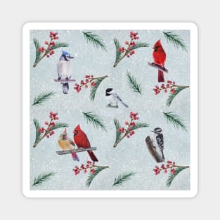 Birds and Berries Winter Holiday pattern Magnet