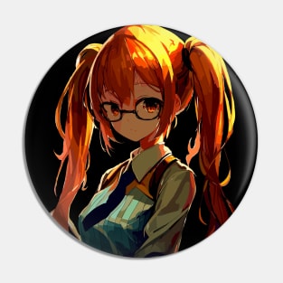 Orange hair anime school girl Pin