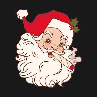 Stoner Santa Claus Retro Cute Red Santa with Blunt T-Shirt