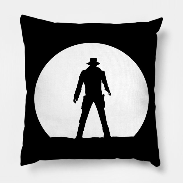 Showdown white Pillow by Dimension9