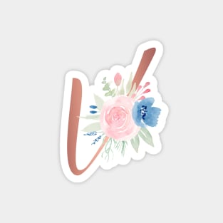 Letter V Rose Gold and Watercolor Blush Pink and Navy Magnet