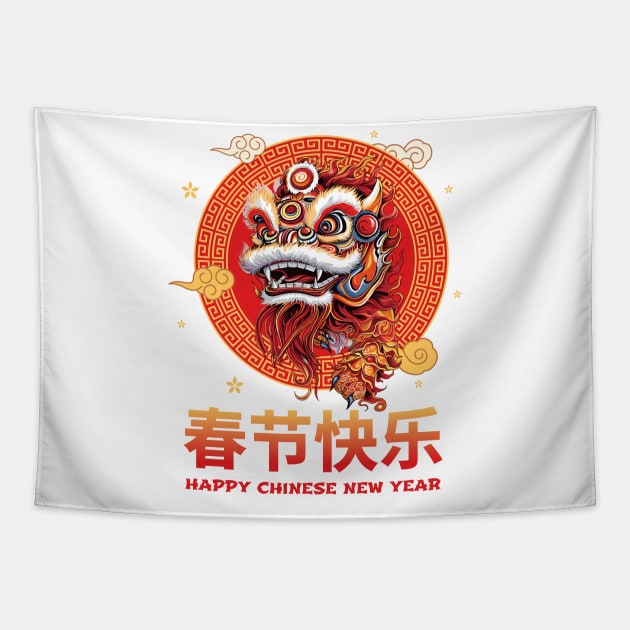 Lion Dance Spectacle: Happy Chinese New Year T-Shirt Tapestry by YUED