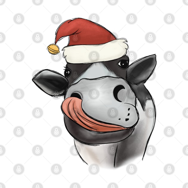 cow christmas santa hat by Mitsue Kersting