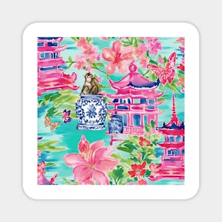 Preppy monkey in chinoiserie garden Magnet