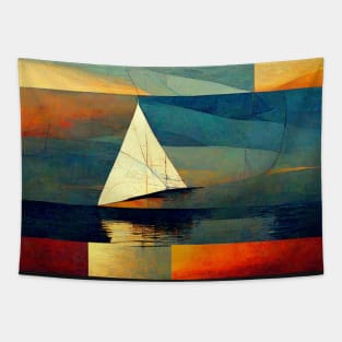 Calm sailboat at sunrise. Tapestry