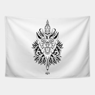 Black Wolf & Dagger design Tapestry