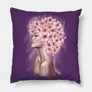 Pretty young girl with flowers in hair. Pillow