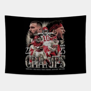 Isiah Pacheco Travis Kelce & Patrick Mahomes Champs Vintage Tapestry