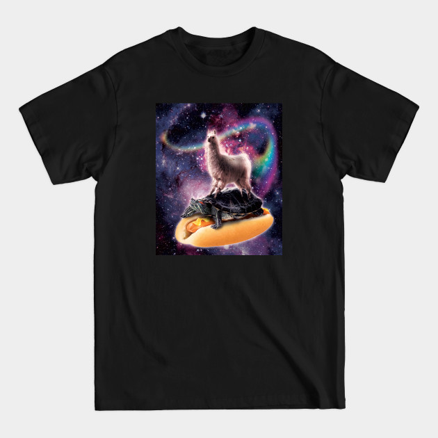 Llama Riding Giant Turtle on Hot Dog - Hot Dog - T-Shirt