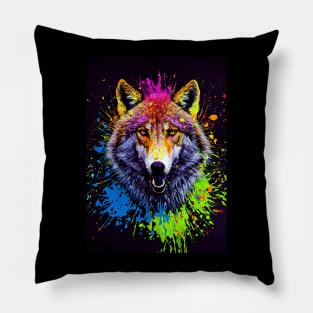 Splatter Paint Wolf Pillow