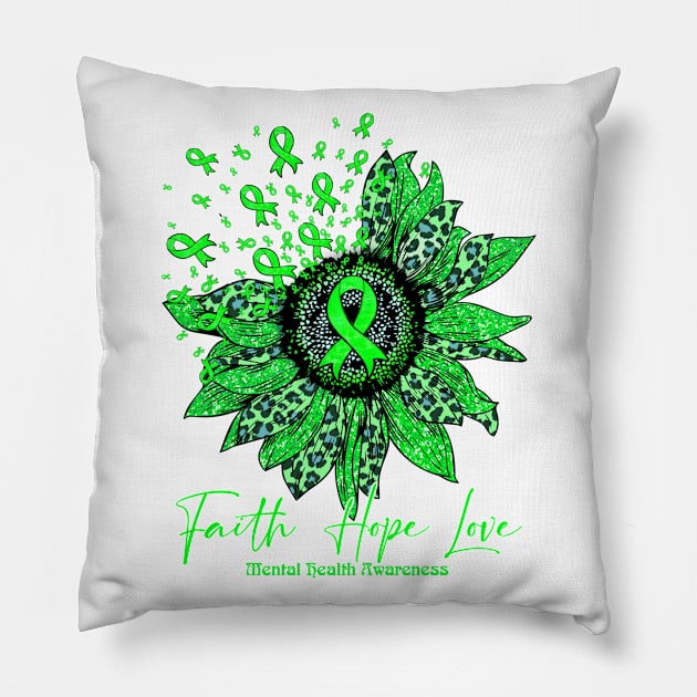 Mental Health Awareness - Sunflower faith hope love Pillow by vamstudio