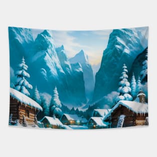 Winter Scene of Cabins in a Village Tapestry