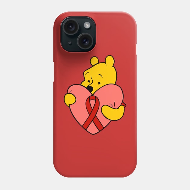 Yellow Bear Hugging an Awareness ribbon (red) Phone Case by CaitlynConnor