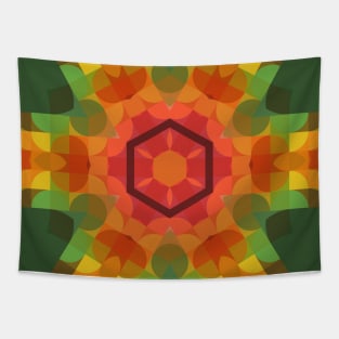 Retro Mandala Flower Red Orange and Green Tapestry