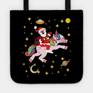 Cute Santa Claus Riding a Unicorn Through Space Tote