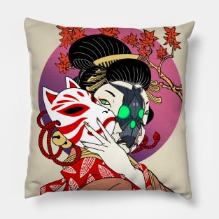 Gueixa woodblock cyberpunk Pillow