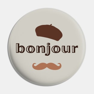 Bonjour hello French speaking phrase beret moustache Pin