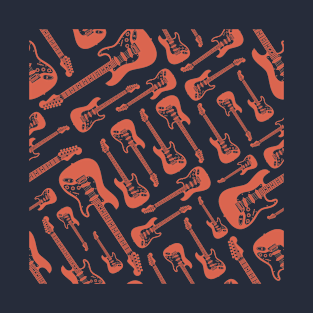 Electric Guitar Seamless Pattern Brown T-Shirt