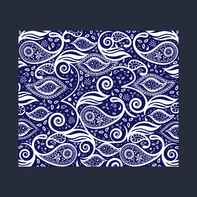 Paisley Bohemian Breeze Art - White and Blue by GDCdesigns