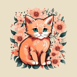 floral kitten T-Shirt