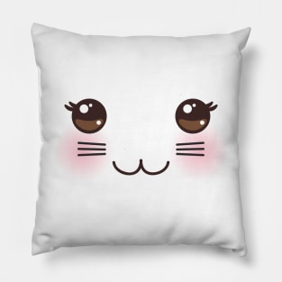 Kawaii funny cat muzzle with pink cheeks and big black eyes Pillow