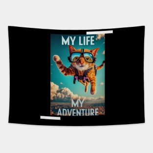 Funny cute cat adventure Tapestry