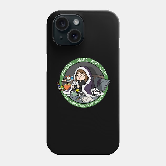 Hobbies, Naps, and Cats (Green) Phone Case by InsomniaDoodles