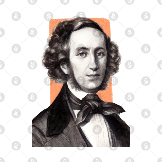 German Composer Felix Mendelssohn orange illustration by Litstoy 