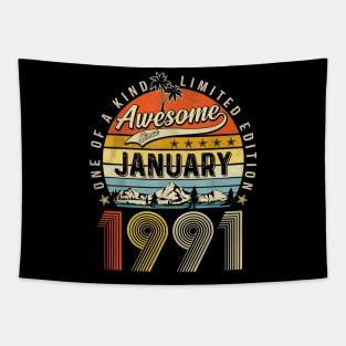 Awesome Since January 1991 Vintage 32nd Birthday Tapestry