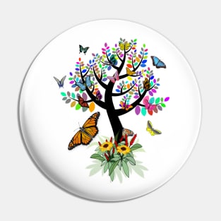 Colorful Tree with Butterflies Pin