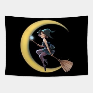 Cute Flying Witch Girl Tapestry