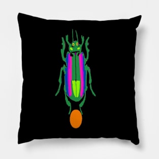 Jewel Scarab Beetle Design on Black Background Pillow