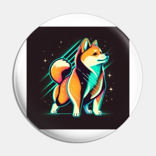 Shiba Inu Cute 80s Synthwave Retro Design Pin