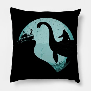 Bigfoot Riding Lochn Ness Monster, Sasquatch Ufo Nessie Alien Pillow