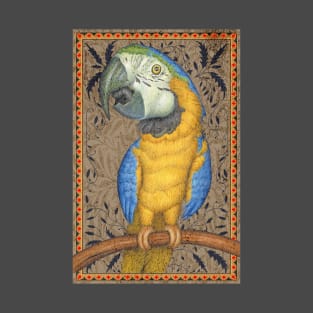 Beautiful African Blue & Gold Macaw on leafy Tapestry T-Shirt