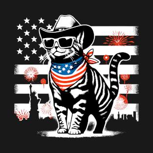 USA Flag Cat 4th of July Funny Patriotic T-Shirt